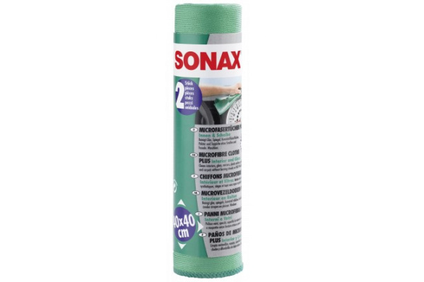 SONAX 416541 Салфетки из микрофибры для салона и стекла PLUS 1уп.х2шт